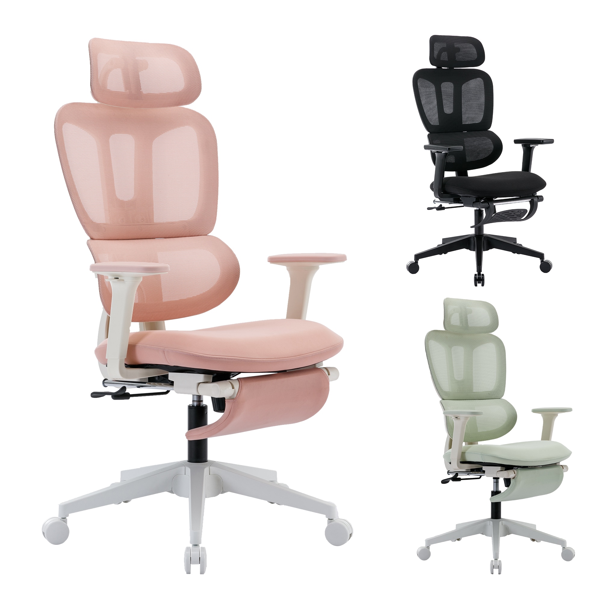 Multi-functional Ergonomic Mesh Office Chair With Adjustable Armrest,Footrest,Lumbar Support, 360° Silent Wheels,Headrest For Home & Office,Pink_voghion.com